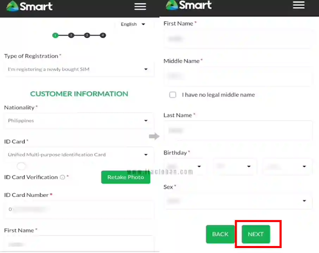 Image of fourth step (a) for Smart SIM card registration