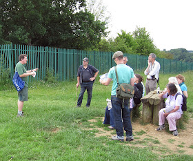 Matt Johnson addressing the group at the top of the quarry.  City of London Commons outing to Riddlesdown Quarry, 2 July 2011.