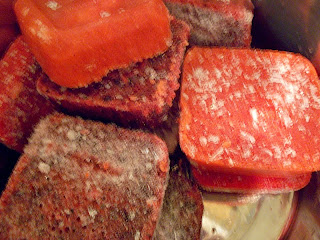 frozen berry blocks in saucepan