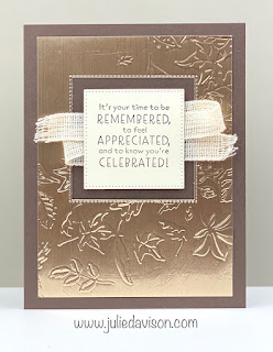 Stampin' Up! Inspired Thoughts Embossed Brushed Metallic Leaf Fall Card + Video  ~ Sale-a-Bration Favorite July/Aug 2022 #stampinup www.juliedavison.com