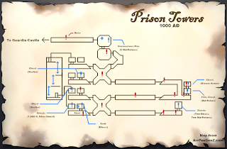 A map of the Prison Towers, a dungeon inside Guardia Castle in Chrono Trigger.