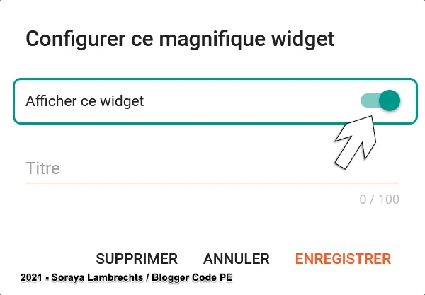 Option de visibilité des gadgets dans le panneau des réglages.