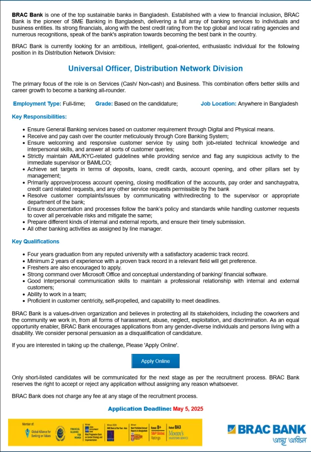 Official BRAC Bank Job Circular Image