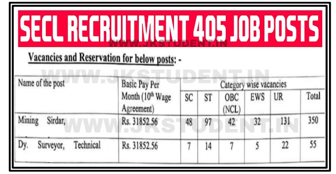 10th Pass Jobs SECL Recruitment Total 405 Job Posts Salary Upto 32,000