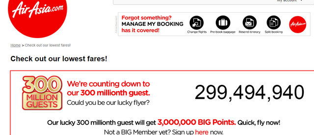 Air Asia Flight 300 millionth Guest Discount Offer