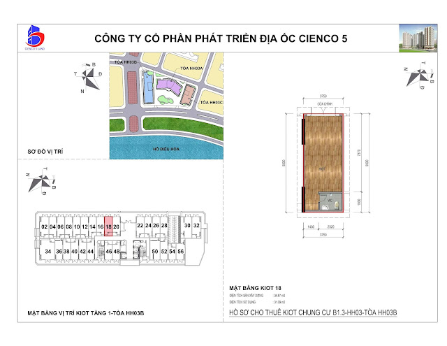 Mặt bằng kiot 18 chung cư b1.3 hh03b thanh hà