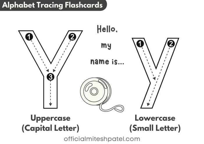 Free Printable Letter Y Alphabet Tracing Flash Cards PDF download
