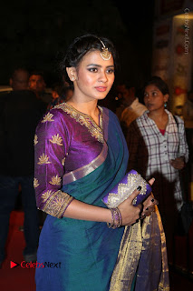 Actress Hebha Patel Stills in Green Silk Saree at Gemini TV Puraskaralu 2016 Event  0043.JPG