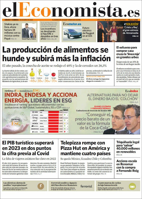 EL ECONOMISTA  Portada  Fin de Semana Sábado y Domingo,   14 y 15 de Enero de 2023