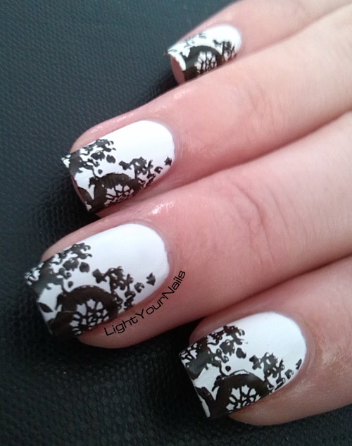 black and white stamping nail art