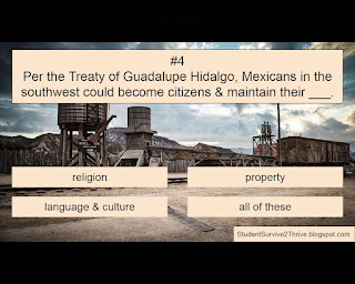 Per the Treaty of Guadalupe Hidalgo, Mexicans in the southwest could become citizens & maintain their ___. Answer choices include: religion, property, language & culture, all of these