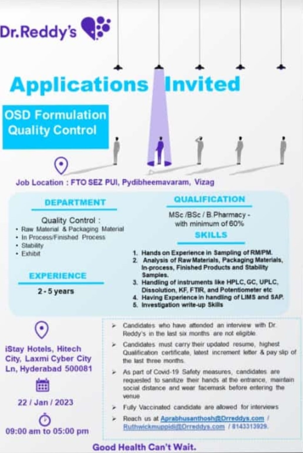 Job Availables, Dr Reddy's Walk In Interview For Quality Control Department