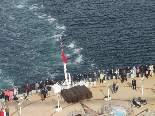 A bird's-eye view of Cunard's MS Queen Elizabeth departing Bergen, Norway; Cruise ships from above