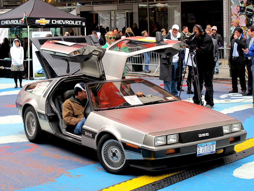 The Electric DeLorean by Dave Delman with red reflexion in the stainless