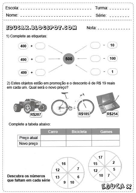 Atividades de matemática complete