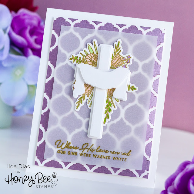 Resurrection Easter Card, Honey Bee Stamps, Old Rugged Cross,Quatrefoil Stencil,Card Making, Stamping, Die Cutting, handmade card, ilovedoingallthingscrafty, Stamps, how to,