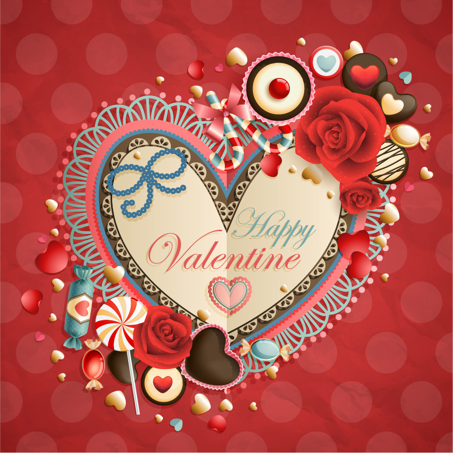 Free Vector がらくた素材庫 ハートをお洒落に飾付けたバレンタインデー背景 Heart Oldfashioned Valentine Cards イラスト素材