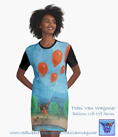 Balloon Lift Off Graphic Tshirt Dress from Redbubble, art by Traci Van Wagoner