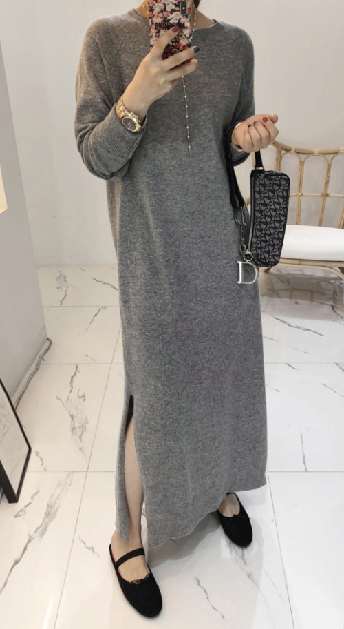 Side Slit Long Knit Dress