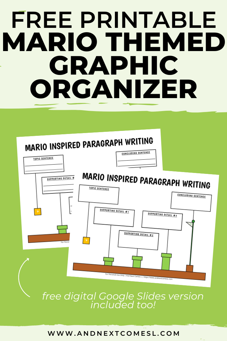 Free Mario themed graphic organizer for writing paragraphs