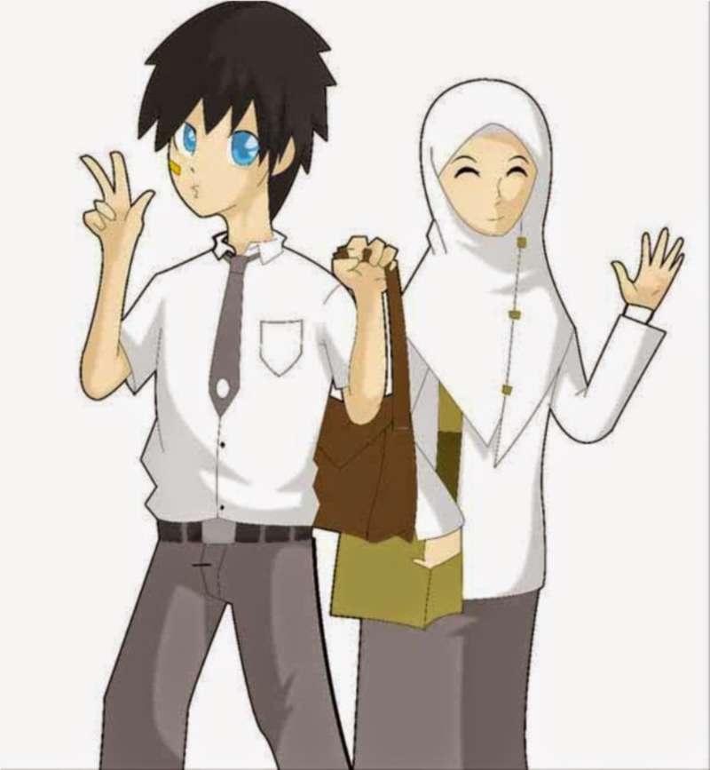 Gambar Kartun Romantis Hitam Putih Islami