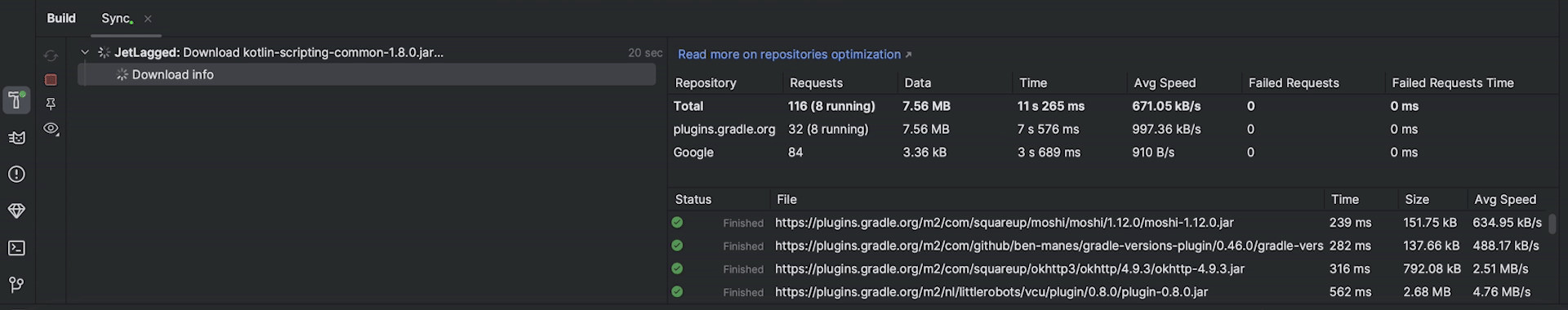 Moving image showing download info during gradle sync