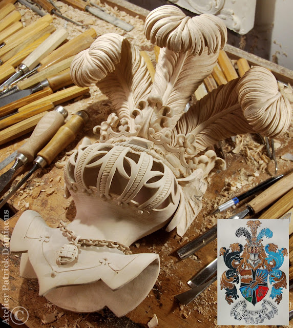 Heraldic coat of arms for student  fraternity carved in wood | Burschenschaft Germania zu Würzburg, Germany