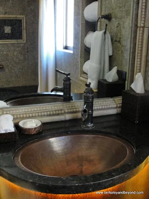 copper sink in guest bathroom at Pantai Inn in La Jolla, California