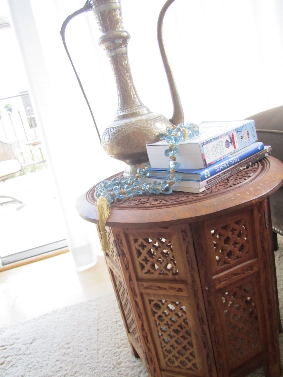 This Middle Eastern side table and coffee pot were purchased from my  title=