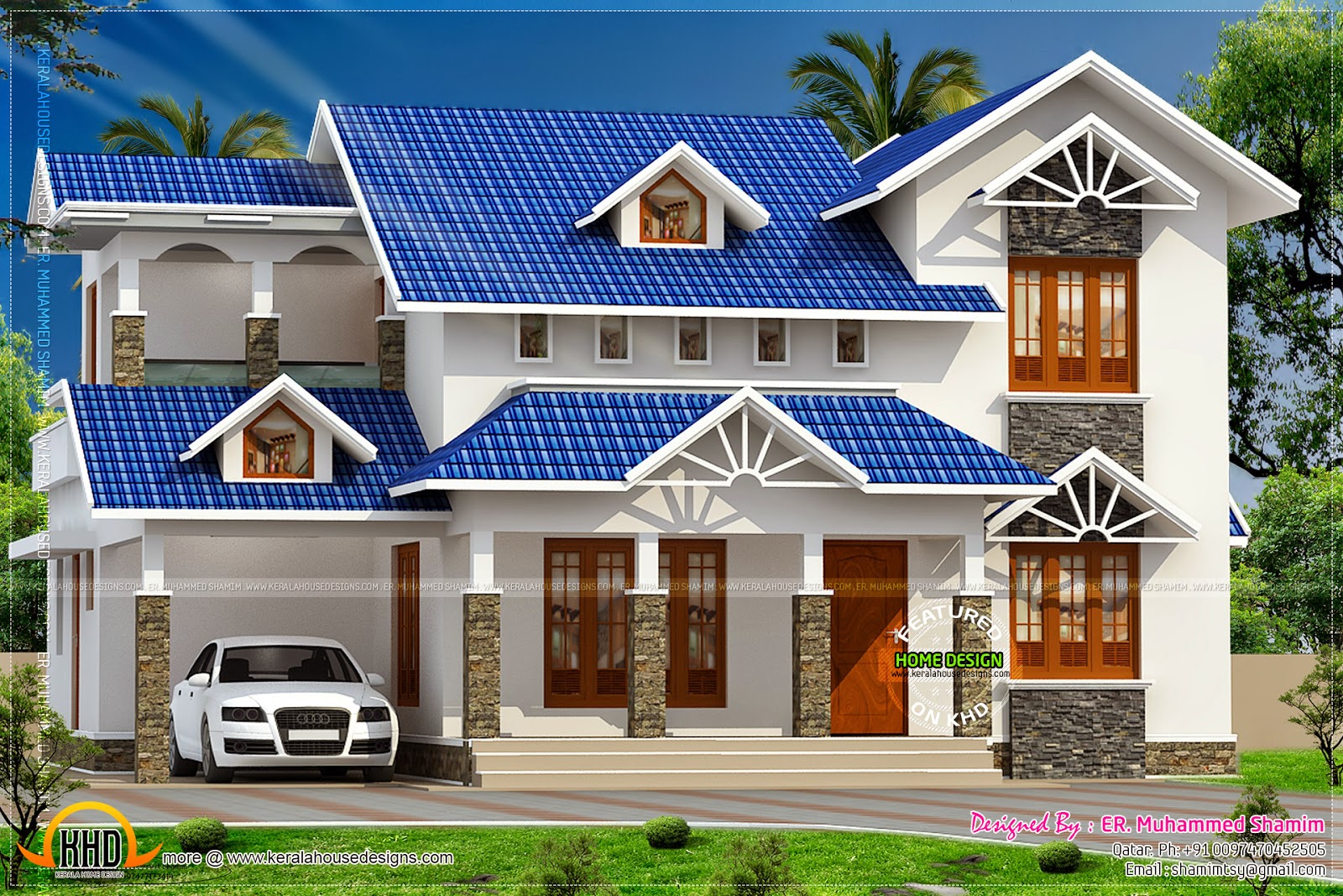 Kerala home  design  and floor plans  Nice sloped roof  