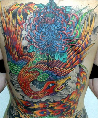 Phoenix tattoos can portray colorful birds with lots of beautiful feathers