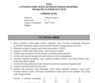 Soal USBN Bahasa Inggris SMP MTs 2018 Beserta Kuncinya