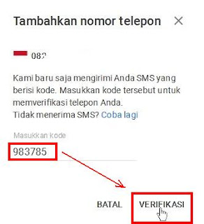 Masukkan Kode Verifikasi Nomor Telepon