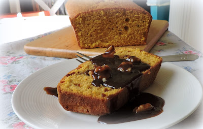 Pumpkin Pound Cake with a Caramel Walnut Sauce