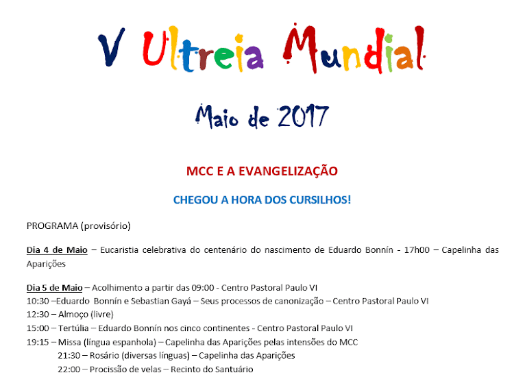 Ultreia Mundial - Programa