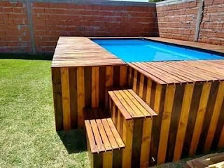 Piscina de Nylon con deck de madera