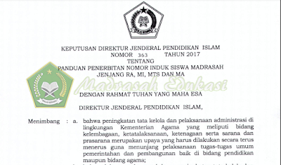 Berikut Surat Edaran : Panduan Penerbitan NISM (RA, MI, MTs, dan MA