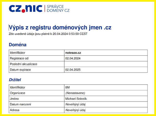 Výpis z registru domén CZ.NIC - notesoo.cz