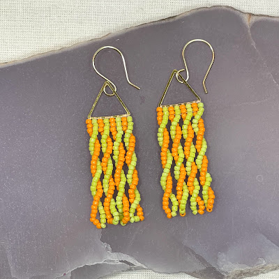 Twisted bead fringe in neon orange and green