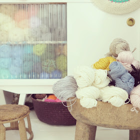 ByHaafner, linen yarn, pastel, Ghanaian stool, cotton, craftroom