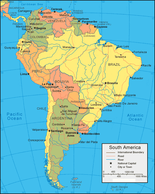  Peta  Benua Amerika  Selatan Lengkap dengan Negara Batas 