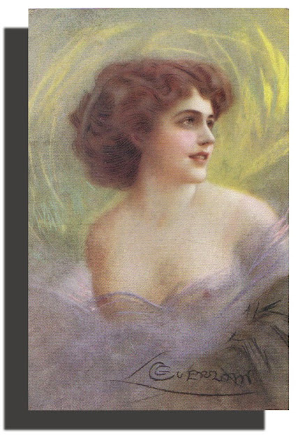 Beautiful Vintage Lithograph Woman ; Artist signed Guerzoni  - 1900