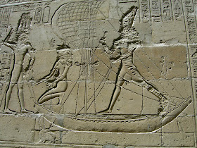 Egyptian god Horus in his ship 