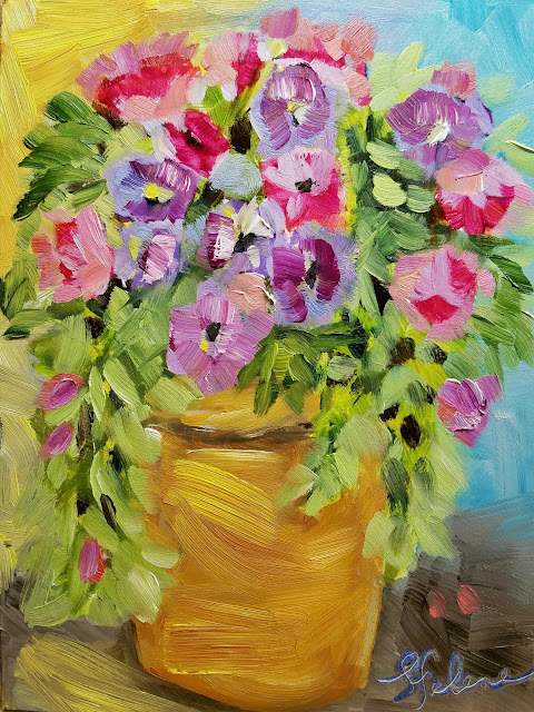 painting of flowers in a pot