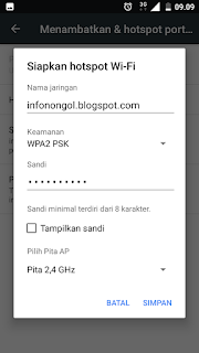 Mengisi nama jaringan dan kata sandi