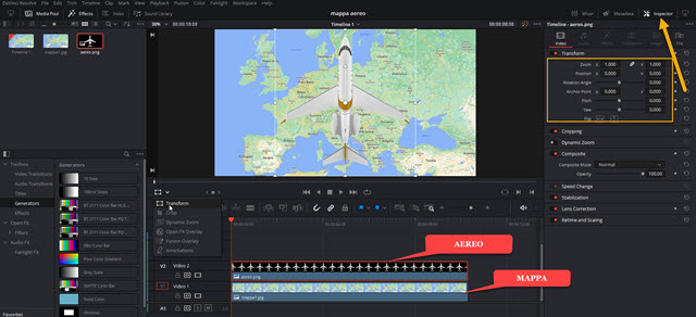 aereo e mappa nella Timeline