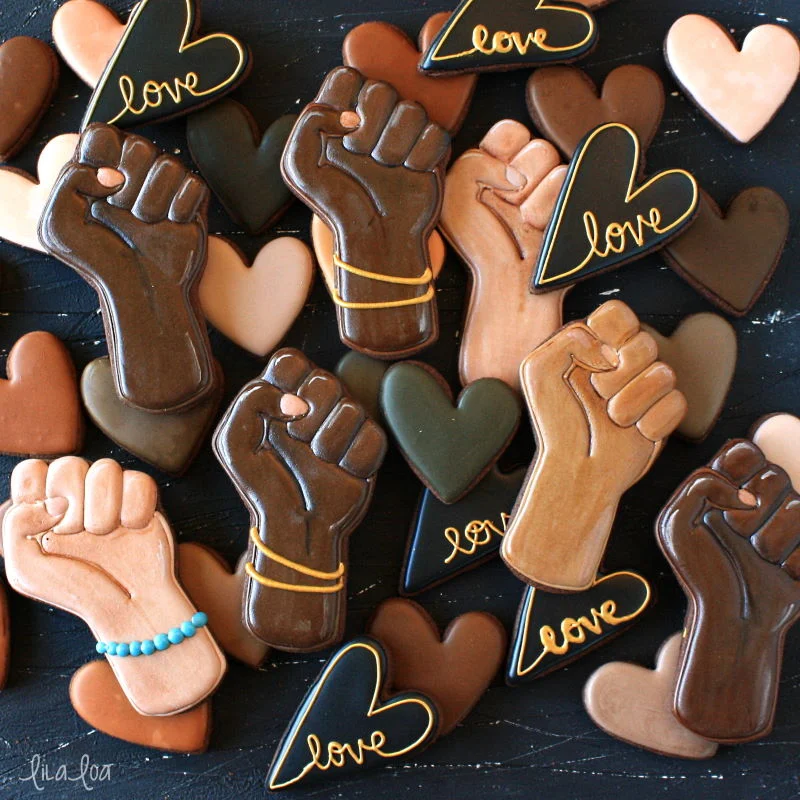 Black Lives Matter decorated sugar cookies and skin tone color palette formulas