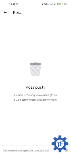 Kosz w aplikacji Zdjęcia Google