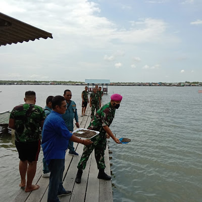 Danyonmarhanlan l Belawan Gandeng Aspek Marindo Tabur Bibit Kerang di Pantai Mako Yonmarhanlan l Belawan