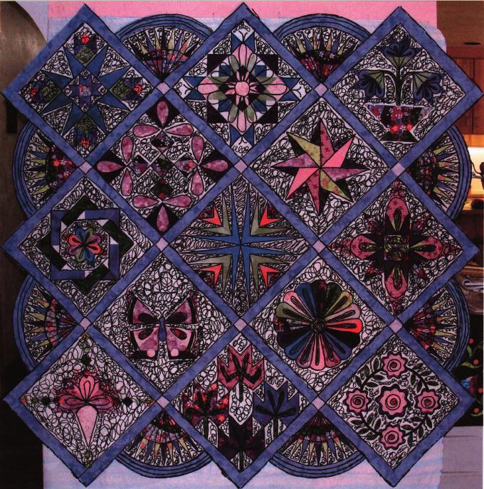 And here is my show quilting design drawn over it: I had to use a black pen 